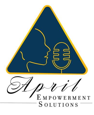 April Empowerment Solutions Logo, picture of a triangle with a silhouette speaking into a microphone